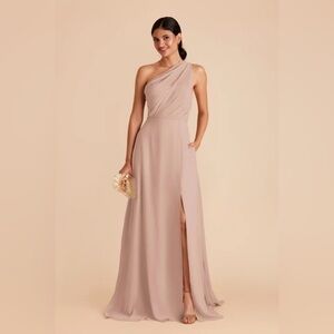 Birdy Grey Kira One-Shoulder Asymmetrical Gown, Taupe NWT